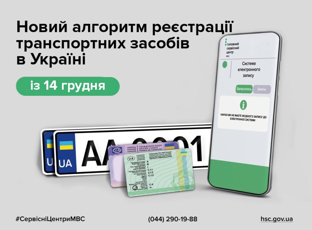 З 14 грудня в Україні змінюється алгоритм реєстрації та перереєстрації транспортних засобів