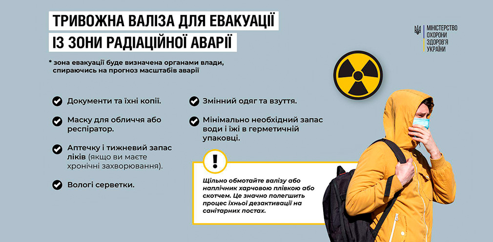 Що класти у тривожну валізку для евакуації із зони радіаційної аварії